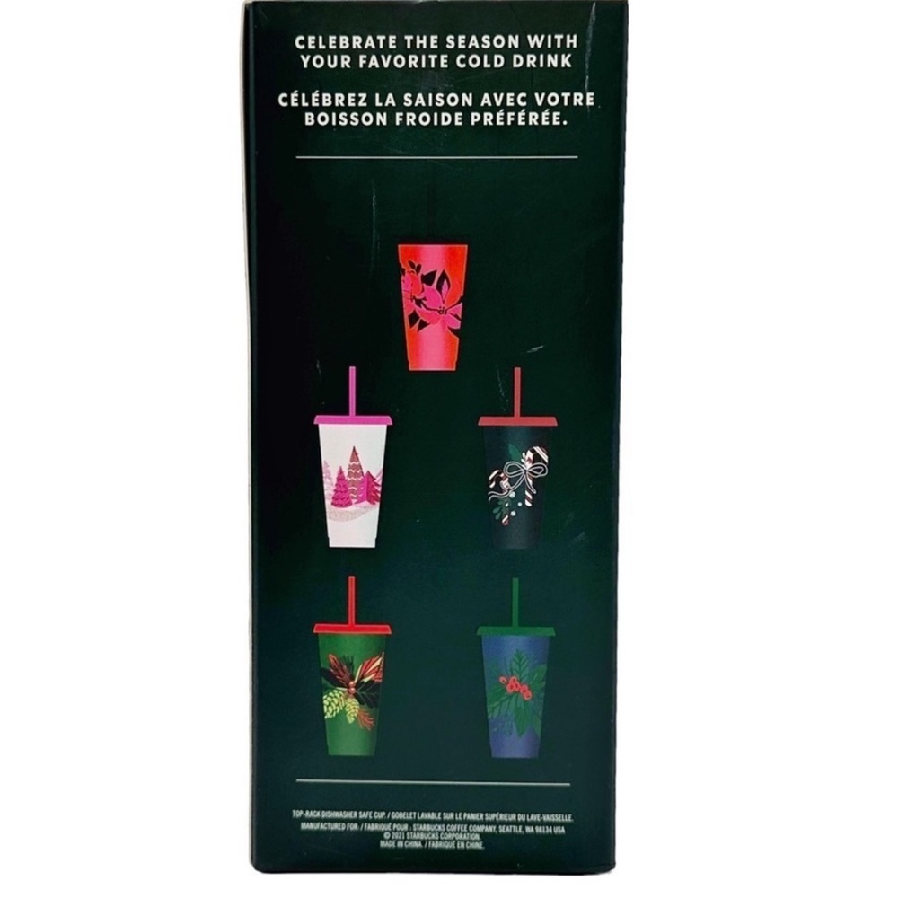 Starbucks Reusable Cold Cups Holiday 2021 5 Pack w Straws & Lids New in box - Picture 2 of 3